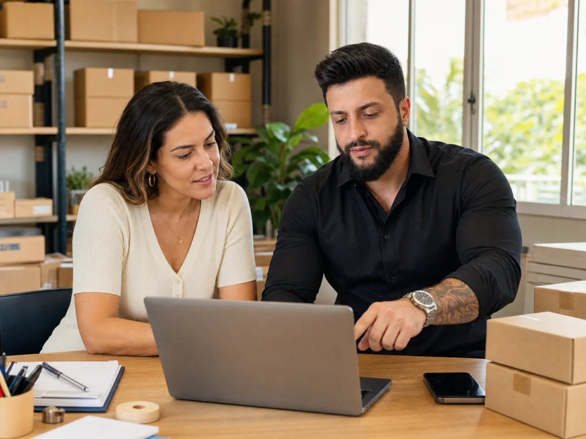 Orientação presencial ao lado do aluno, com notebook no ambiente de trabalho.